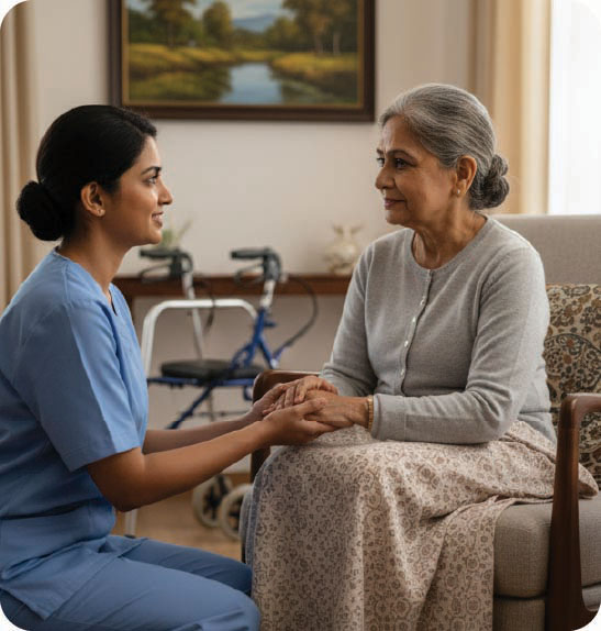 Home nurse assisting patient